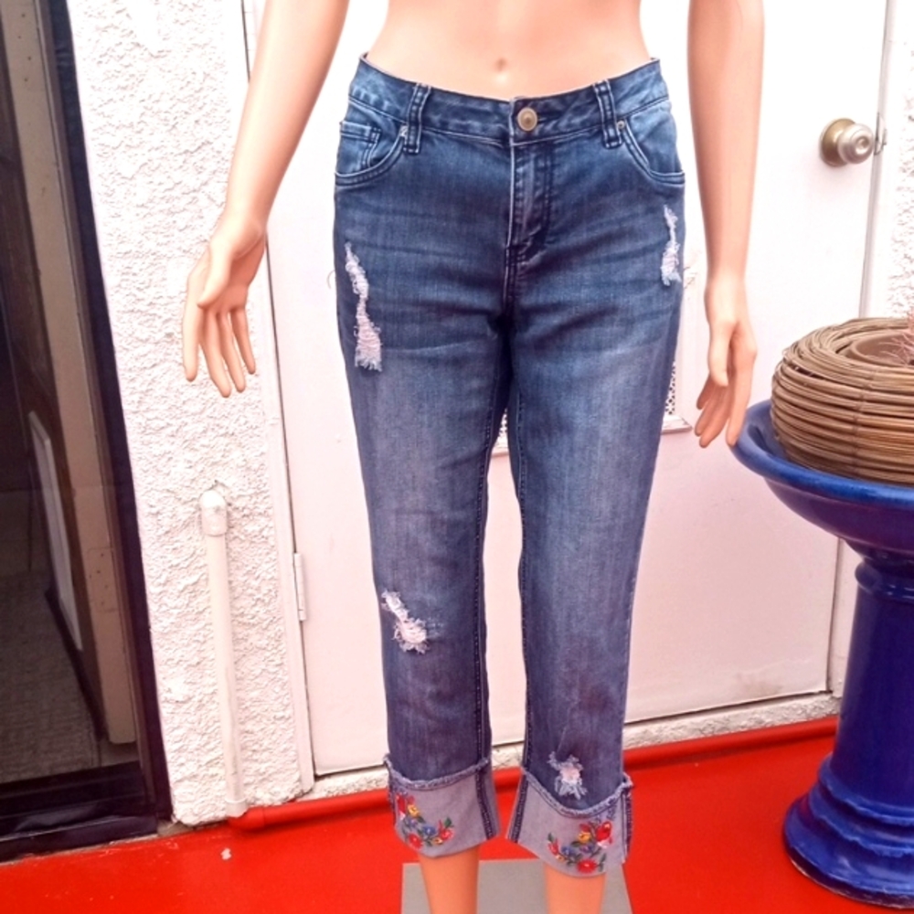 Women's Blue Jeans with Embroidered Cuffs